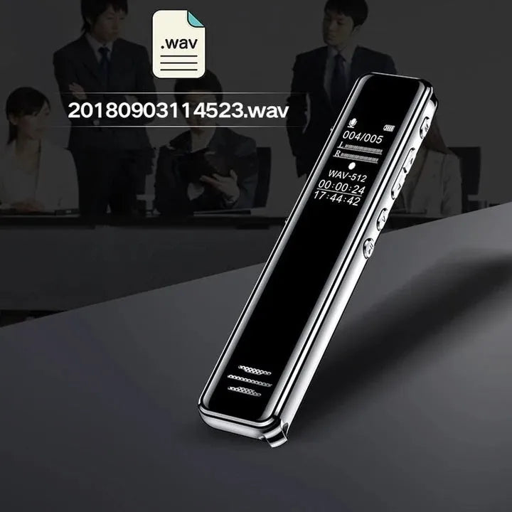 Black noise reduction recording pen with LCD screen, 108mm length, zinc alloy body