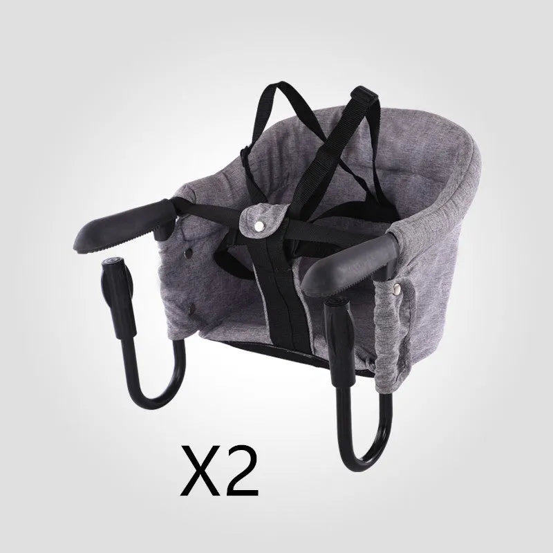 Portable baby high chair dining seat with safety belt folded and expanded