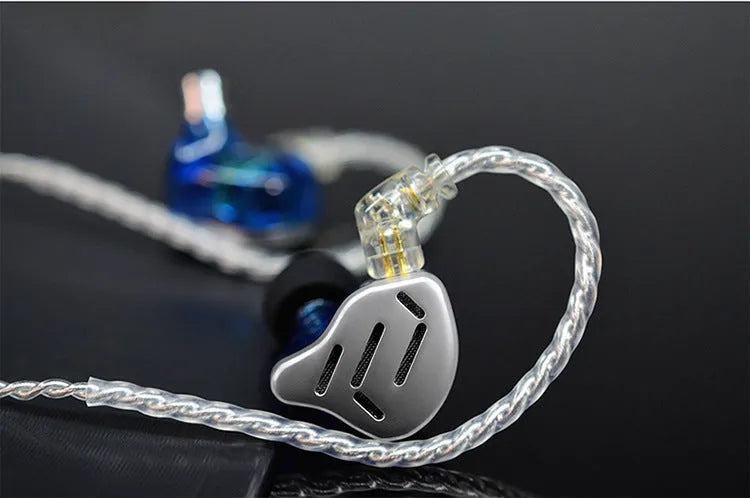 KZ ZAX black and silver blue in-ear headphones with 3.5mm L-bend plug and optional microphone.
