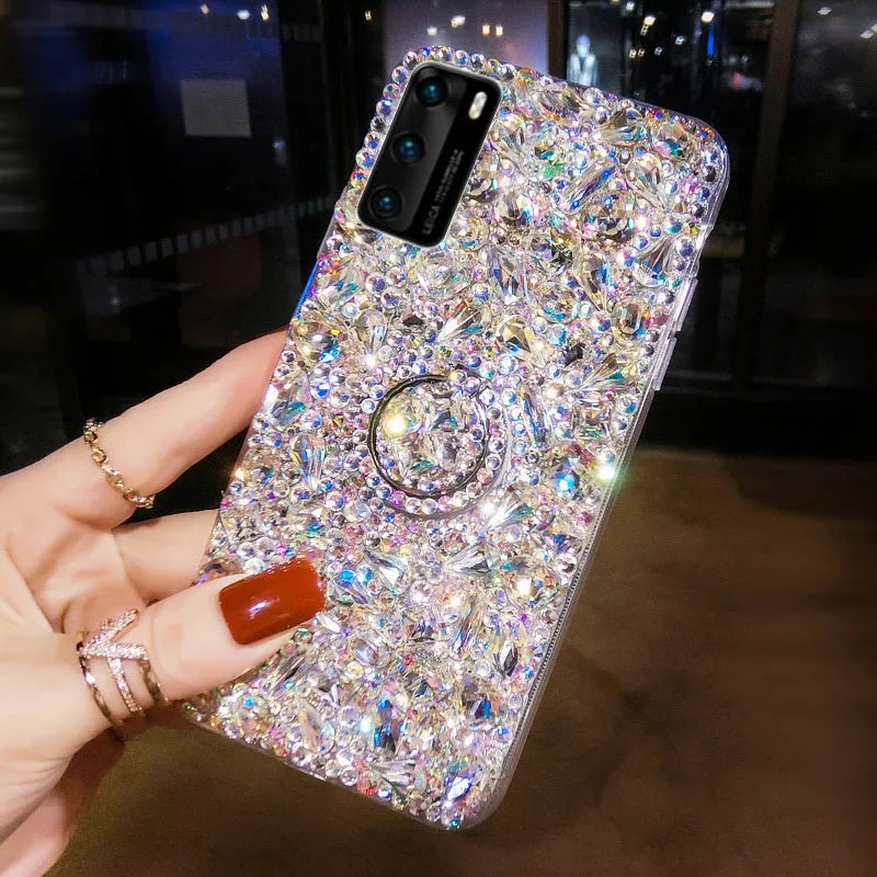 Acrylic Samsung phone case with diamond pattern and mounting bracket in luxury colours