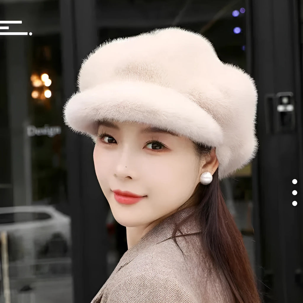 Women's knit pumpkin hat dome style fake mink one size 54-58cm colour black