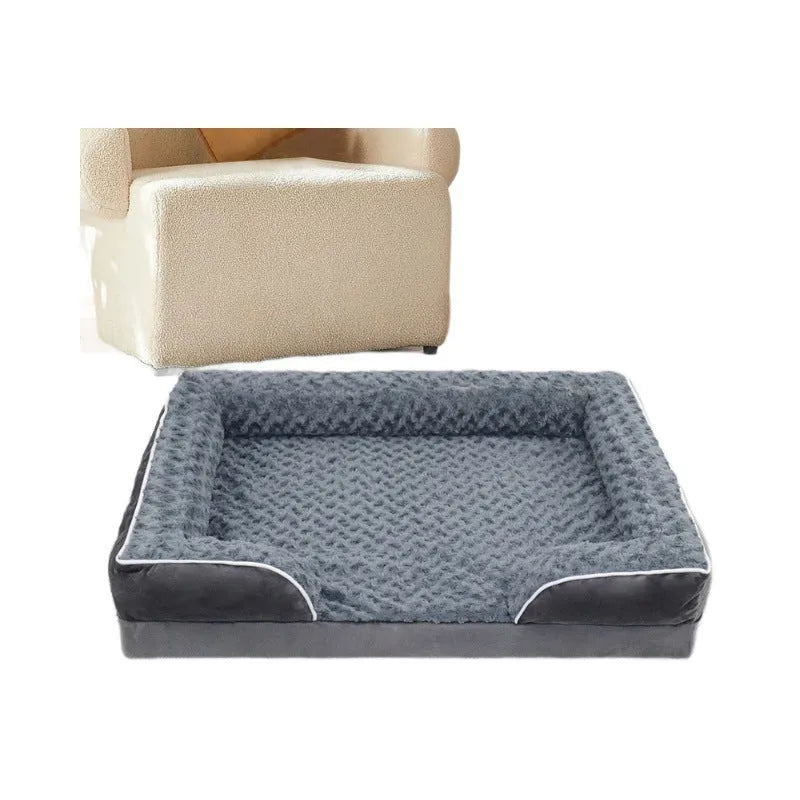 Waterproof dog kennel pad with removable washable cover in light grey, dark grey, and coffee brown colours
