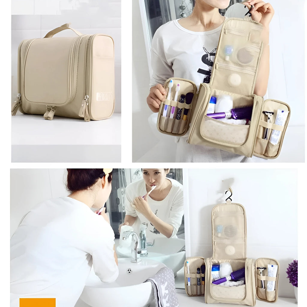 Travel waterproof cosmetic bag in ABS material, available in green, with zipper closure