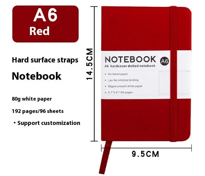A5 diary with soft PU leather cover in a skin feeling texture, open to show horizontal line pages.