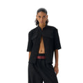 Black handmade men's loose fit half sleeve shirt with a shirt collar.