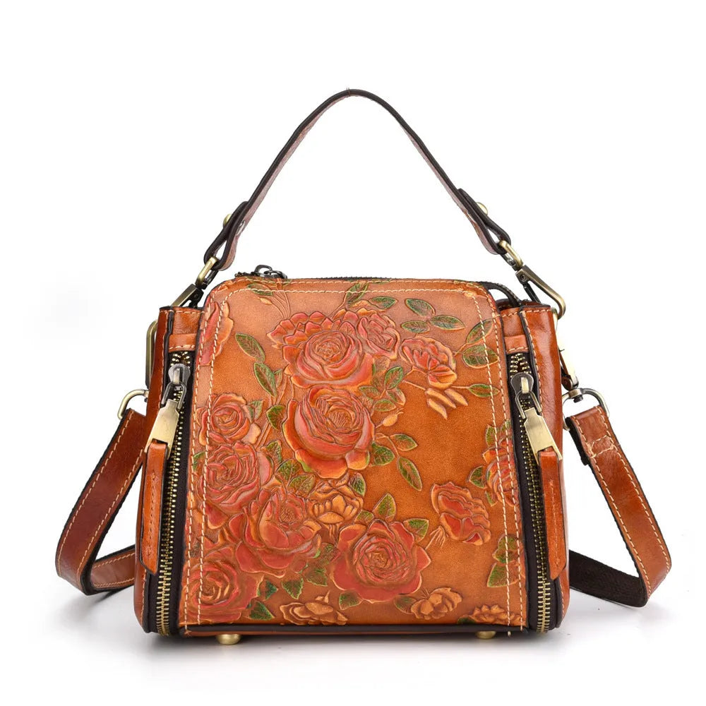 Genuine leather square shoulder bag for women with organised interior compartments