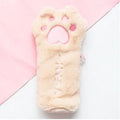 Plush cat's paw bag in beige with Korean-style design, measuring 23cm by 12.5cm