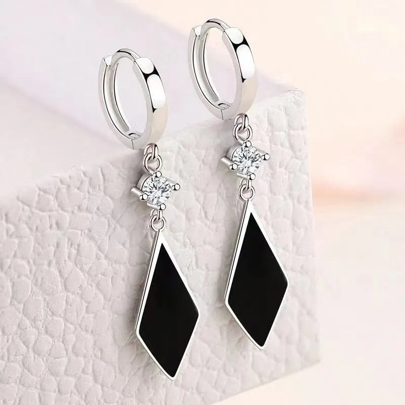 Vintage silver electroplated geometric diamond earrings with ear clip fitting