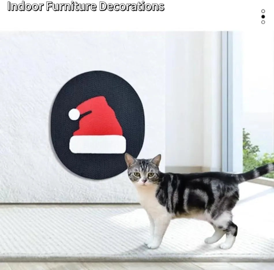 Wall mounted cat scratch pad with black cactus design, 35x44cm corrugated cardboard with catnip