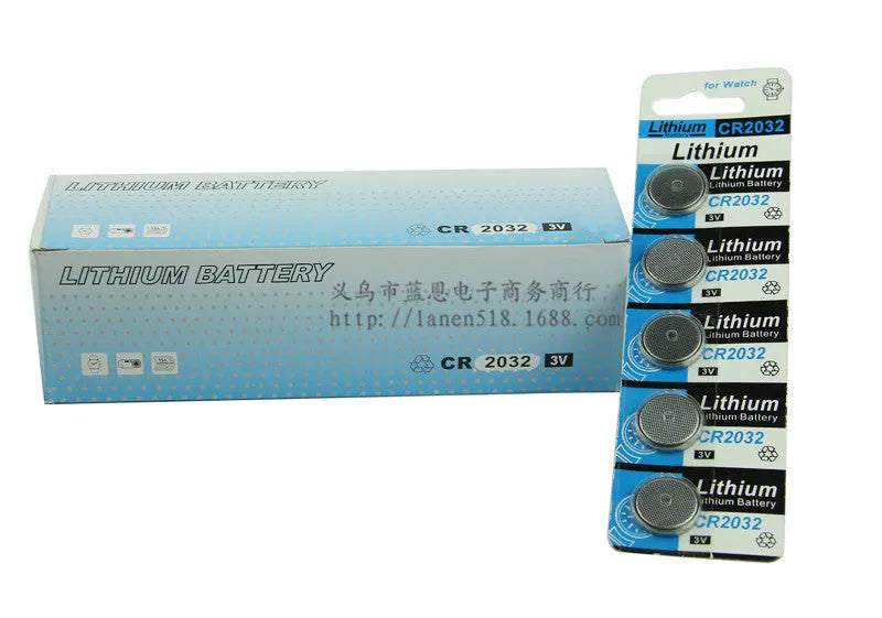 Pack of 5 silver CR2032 3V lithium button batteries for scales and remotes