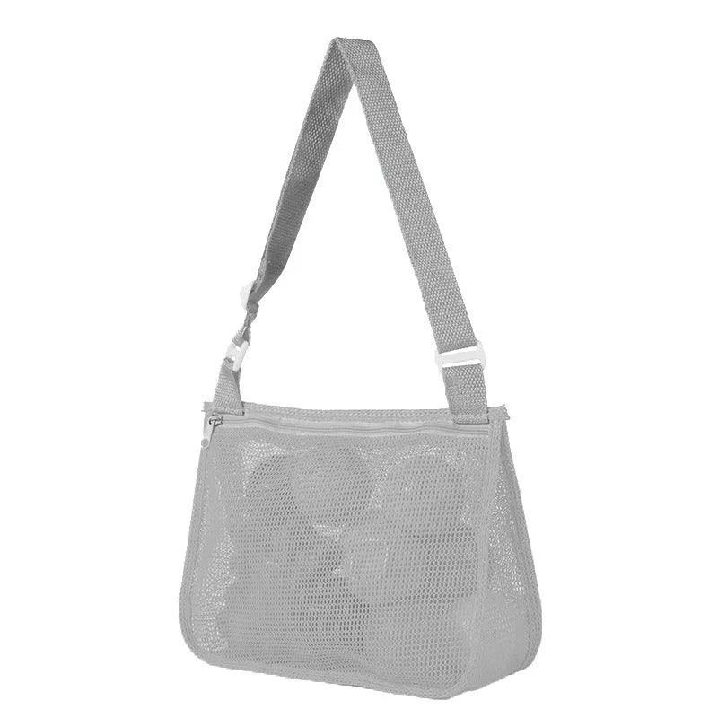 Blue nylon mesh travel storage organiser bag for children's toys and clothing, sealed, measuring 20x25x8cm.