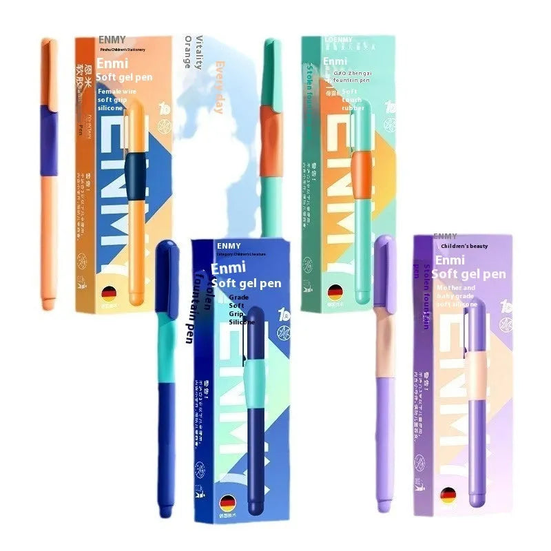 Student posture correction pen in plastic case showing blue, green, purple and orange colour options