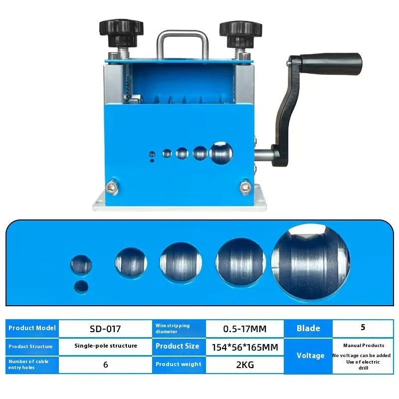 SD-017 manual wire stripping machine tool shown, compact for portable use.