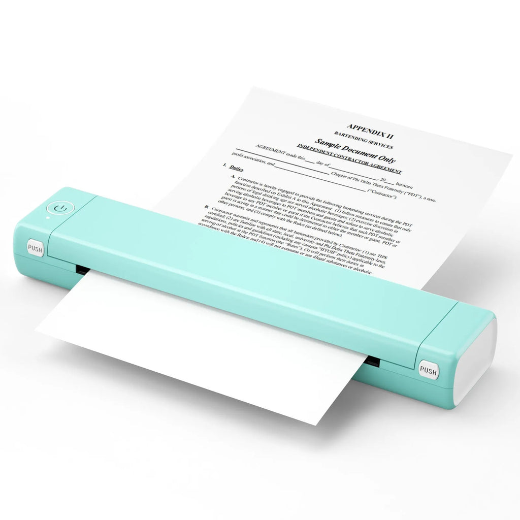 Phomemo M08F portable A4 thermal printer in various colours with charging cable