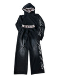 Men's punk print pullover hoodie suit set with matching pants in fleece-lined fabric