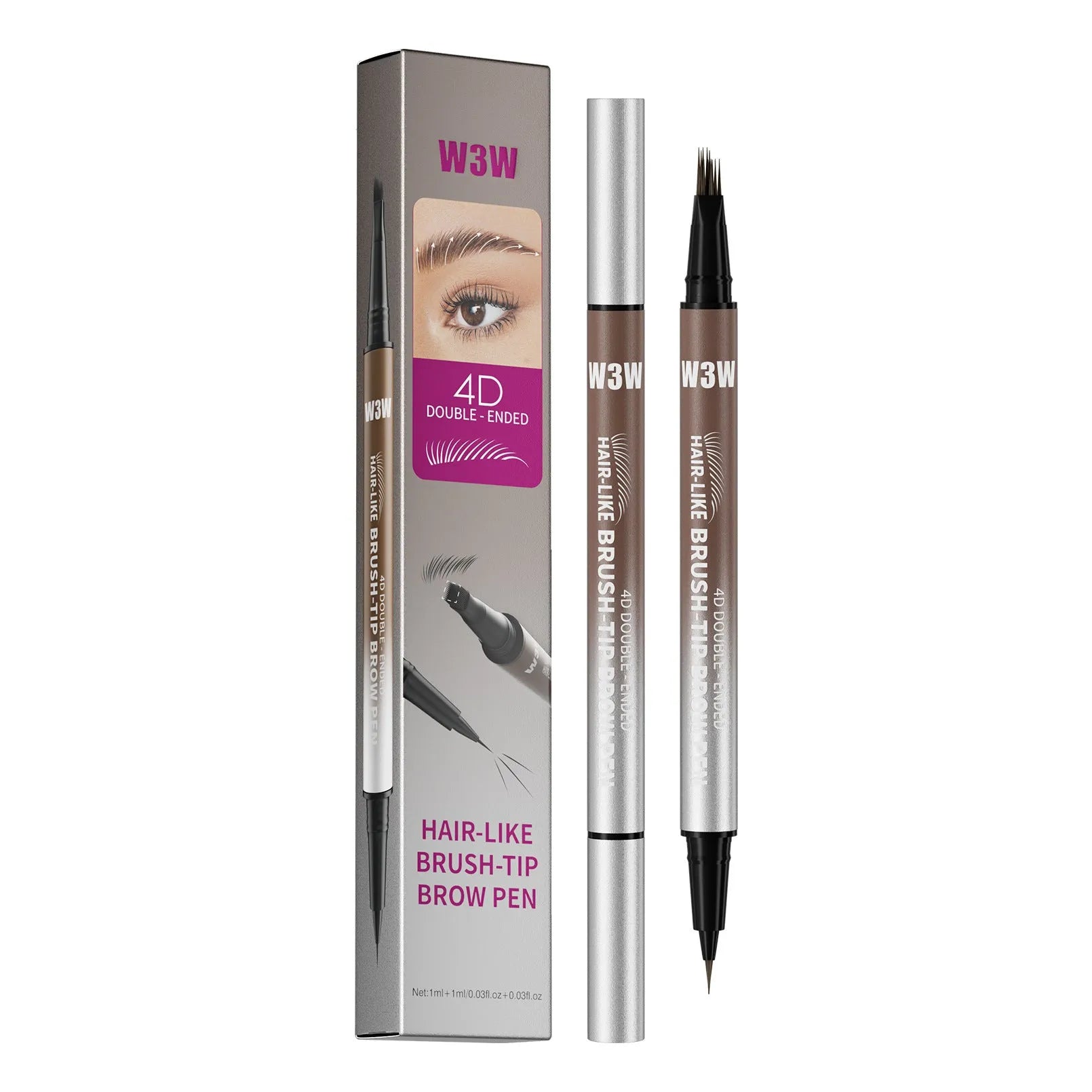 Waterproof sweat-proof smudge-proof double-ended eyebrow pencil with powder sponge in black colour