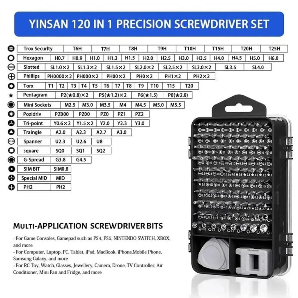 115-in-1 precision screwdriver set with 91 metal bits, magnetic tips, extension bar, and ergonomic handle in a sturdy case
