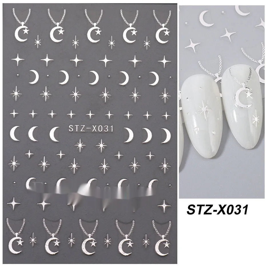 Cartoon nail art stickers sheet with black and silver love heart designs