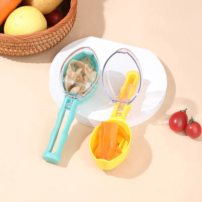 Yellow peeling knife with protective storage lid for fruit and vegetable preparation