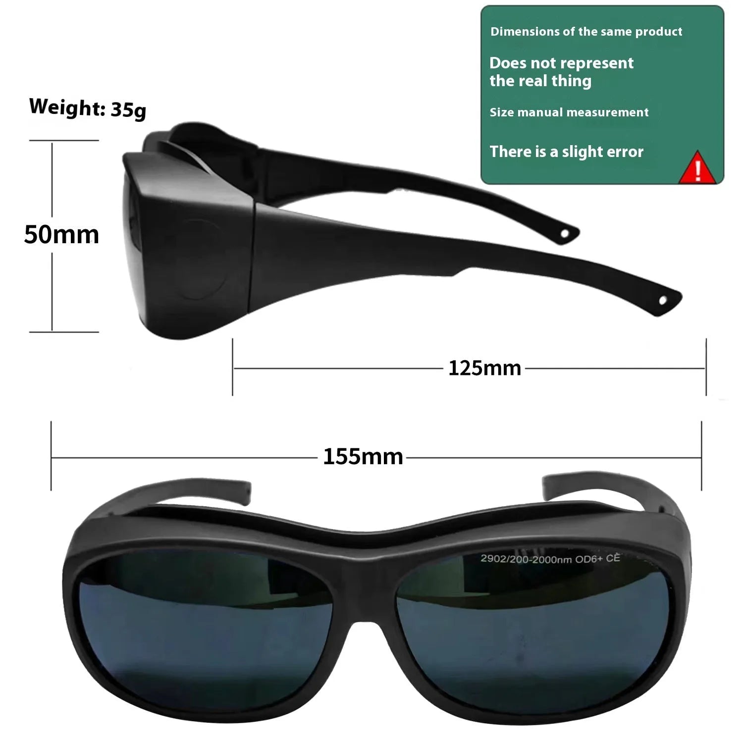 Photon skin rejuvenation laser safety goggles for 200-2000nm protection, made from polycarbonate.