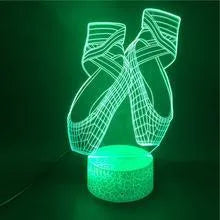 3D ballet dancer LED night light with remote control showing multiple colour options on acrylic panel.