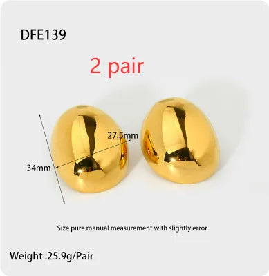 Geometric women's ear studs with a glazed gold electroplated finish and line detailing.