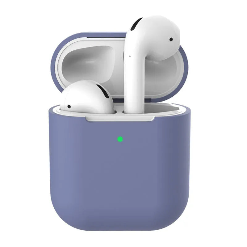 Silicone protective case for AirPods 2 shown in multiple colour options including black, blue, pink, and red.