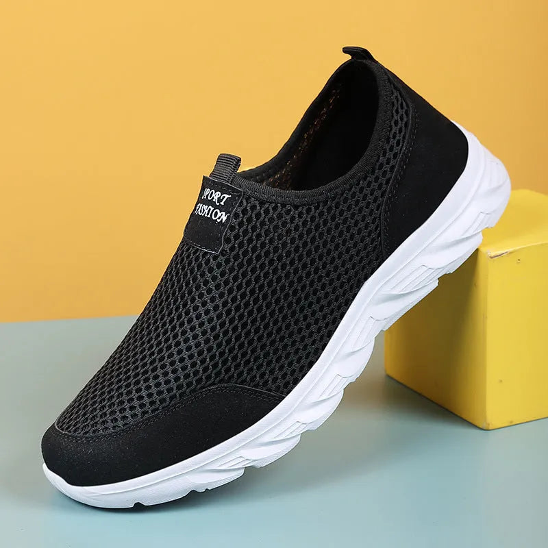 Large size casual mesh low-top sneakers for men in G836 Gray, EVA sole, round toe