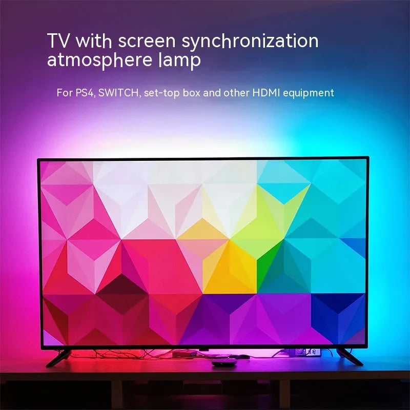 App-controlled TV ambience LED light strip for screen sync colour graffiti effects