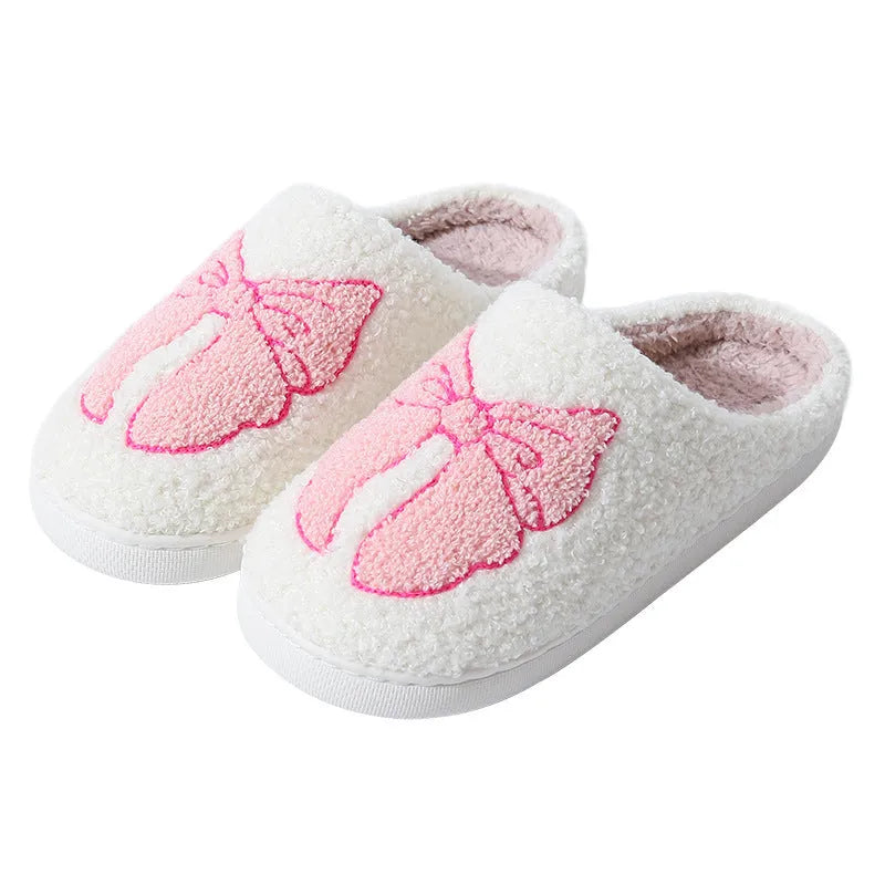 Cartoon bow knot cotton slippers with suede upper and TPR sole in pink or blue colour options