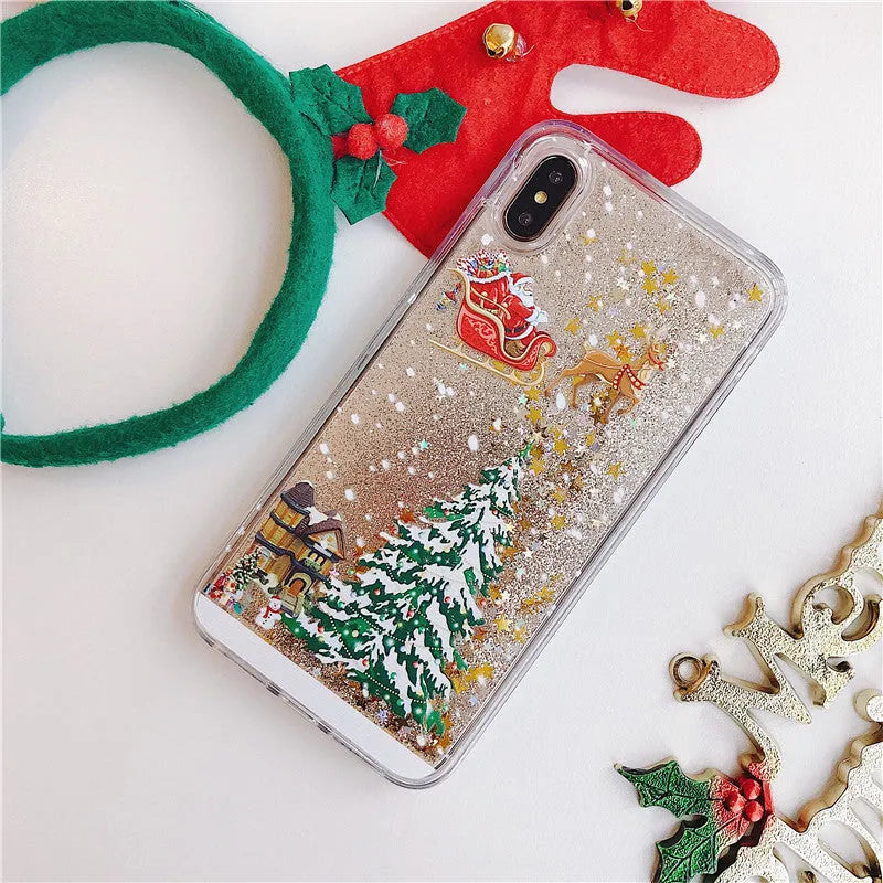 Quicksand design phone case with transparent double layer and Christmas colour options