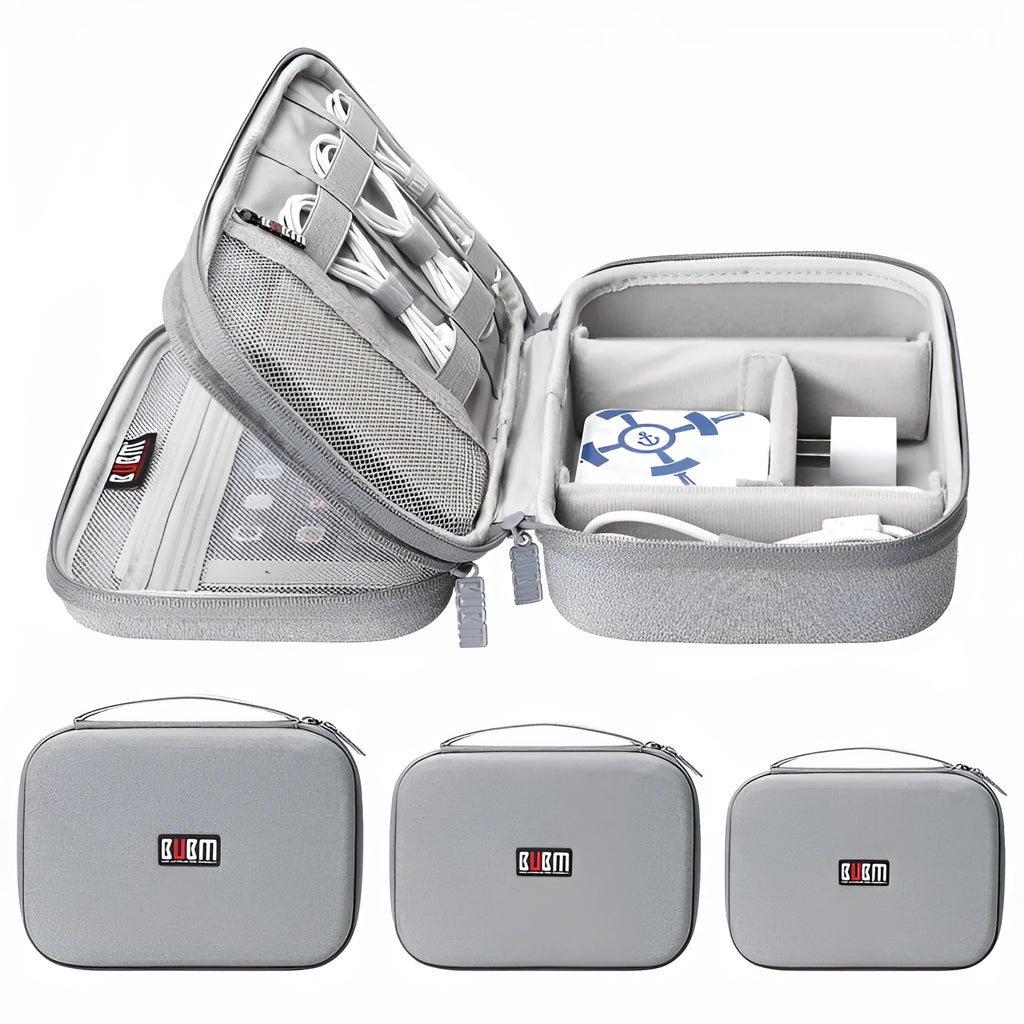 Black and grey EVA digital storage organiser bag for earphones and cables