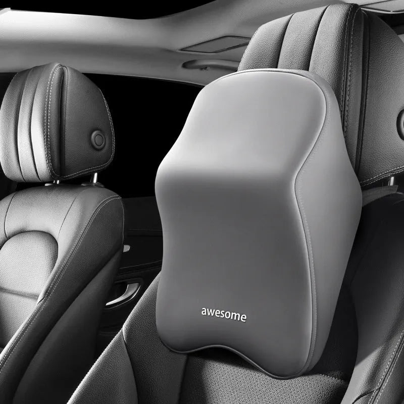 Geometric pattern memory foam car lumbar pillow and headrest in black colour option