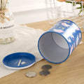 British style metal piggy bank for coin saving measuring 85mm by 85mm by 102mm