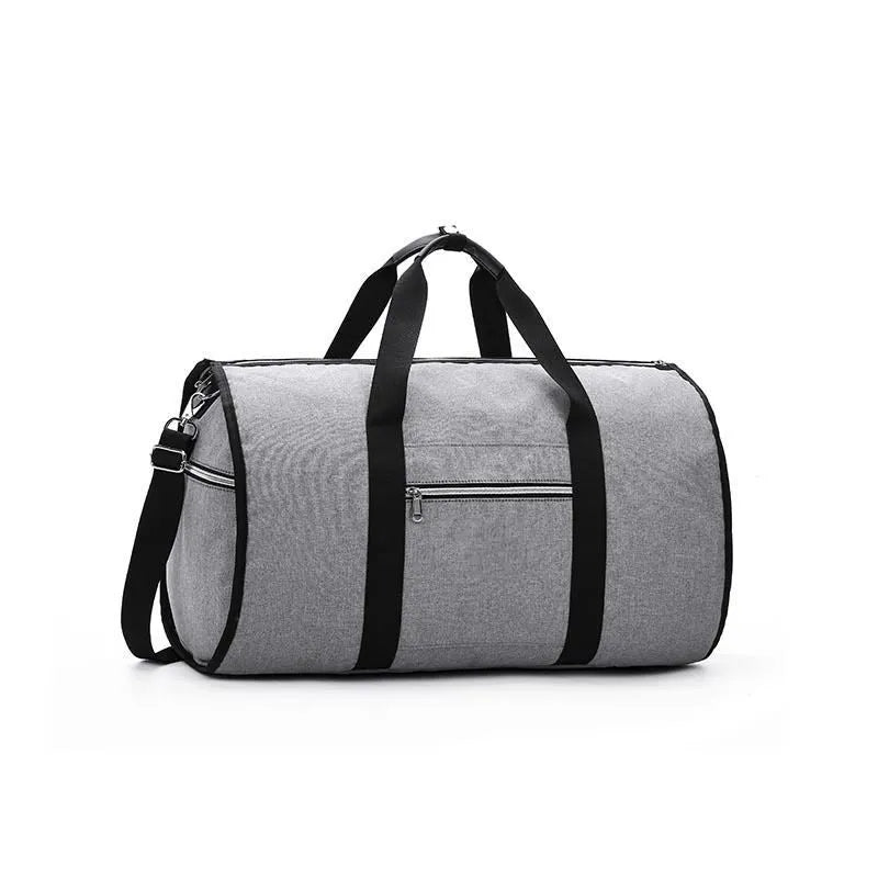 Medium cylinder travel bag in black showing zipper opening and cylindrical shape.