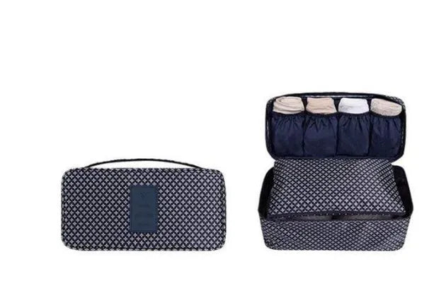 Travel underwear organizer 28x14x14.5cm in leopard print, showing multiple compartments and zipped closure.