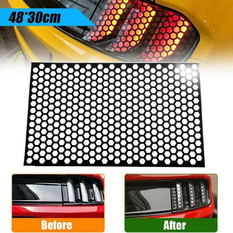 Honeycomb pattern car taillight stickers in black, carbon fibre and colourful options measuring 48x30cm