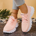 Women's low-top breathable mesh leisure shoes with round toe and platform sole in multiple colours.