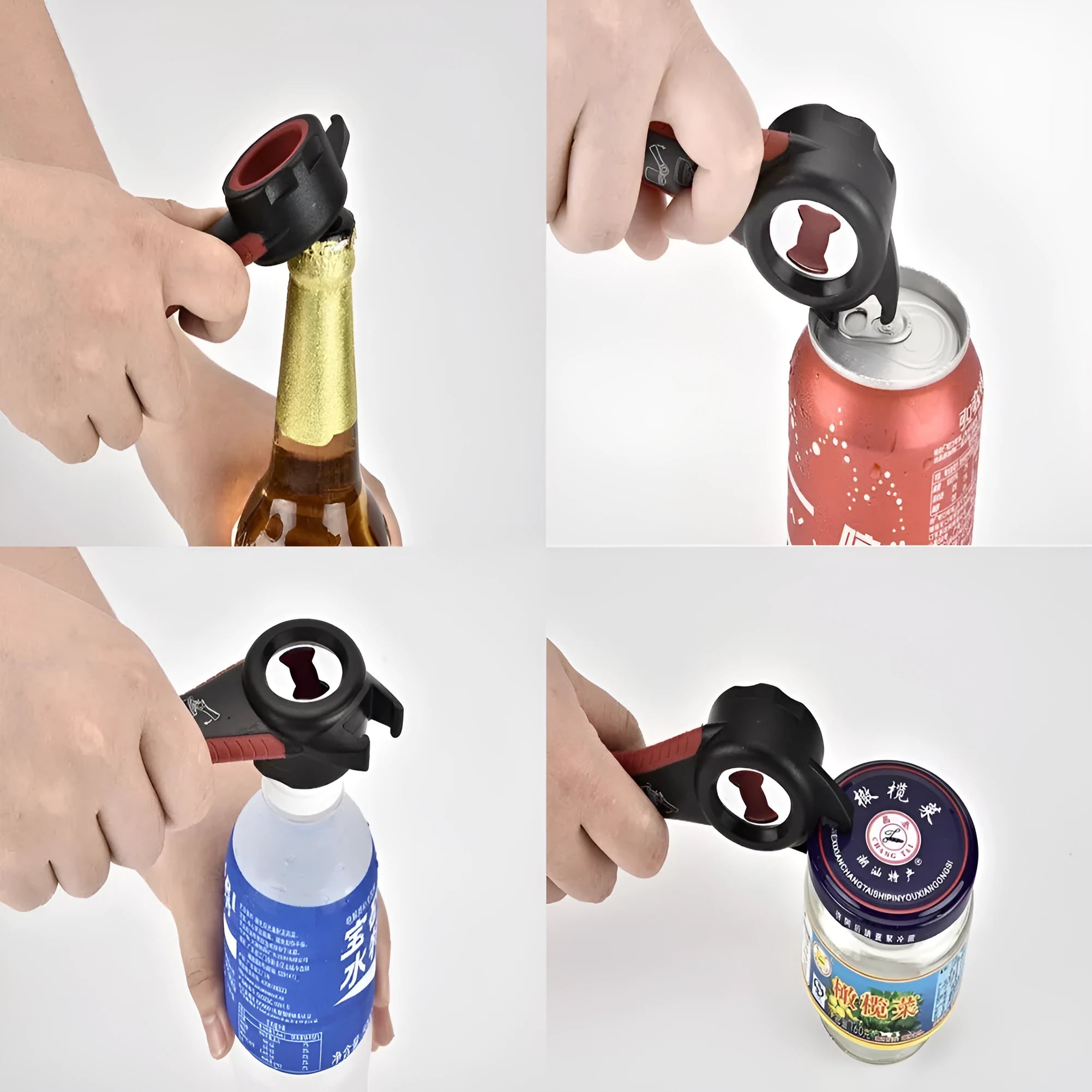 5 in 1 stainless steel can opener and beer bottle opener with PP handle in black colour