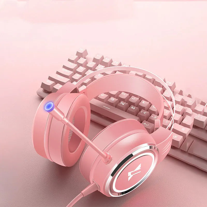 Girl powder-upgraded computer gaming headset wired earphone with protein earmuffs for PC 3.5mm USB