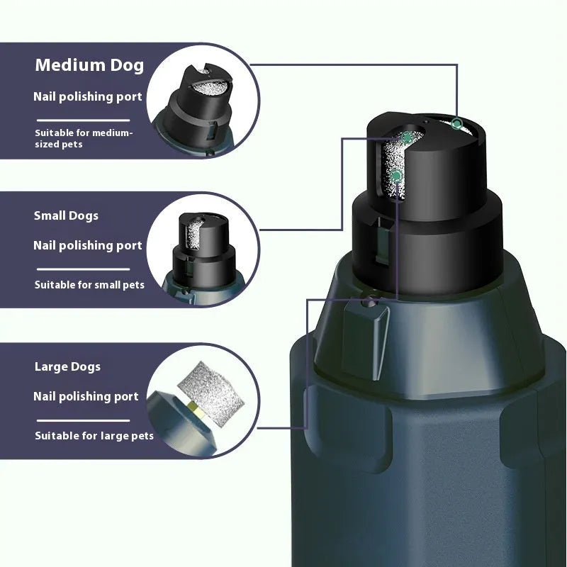 Dark blue automatic pet nail grinder with six-speed control knob and LED light
