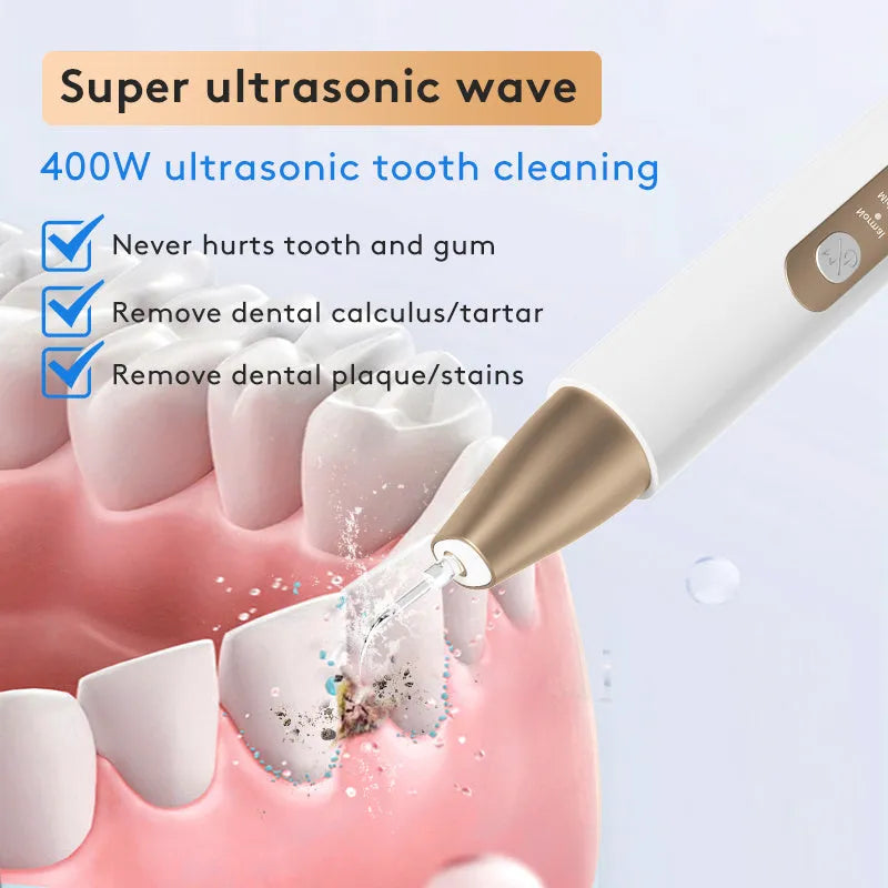 Gold ultrasonic tooth cleaning device for tartar removal and stain reduction