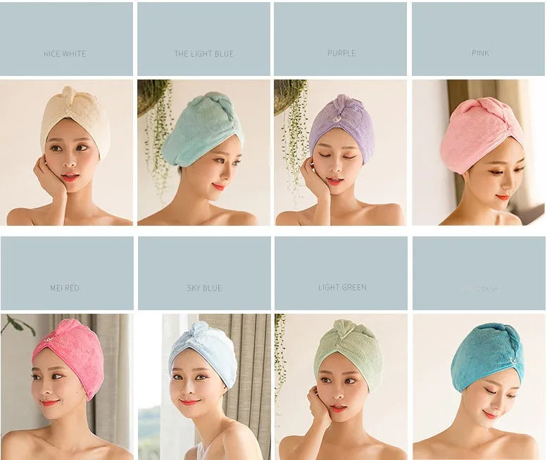 Women's microfiber hair dryer cap, absorbent hair towel, shown in a solid colour