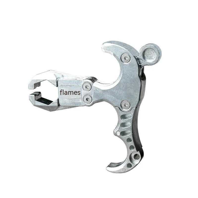 Zinc alloy archery release aid showing metallic finish and two-axis harpoon clip mechanism