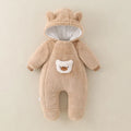 Unisex baby jumpsuit in milky white thickened polyester with front zipper closure