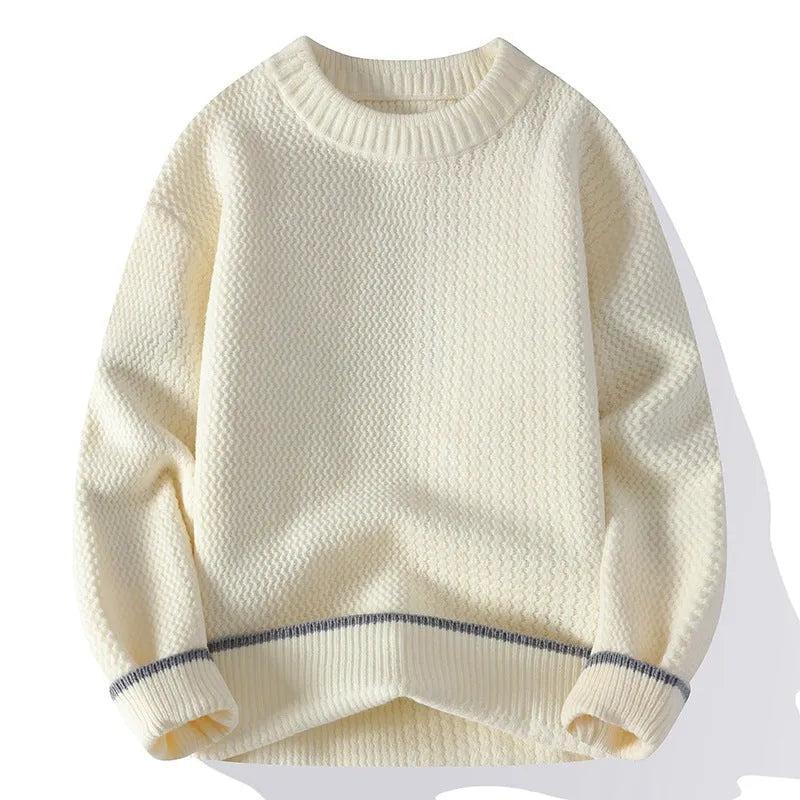 Men's grey loose fit round neck pullover sweater with long sleeves