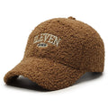 Adjustable winter baseball cap in lambskin polyester fabric showing dome crown design
