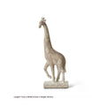 Tall wooden-coloured giraffe resin figurine ornament on a surface.
