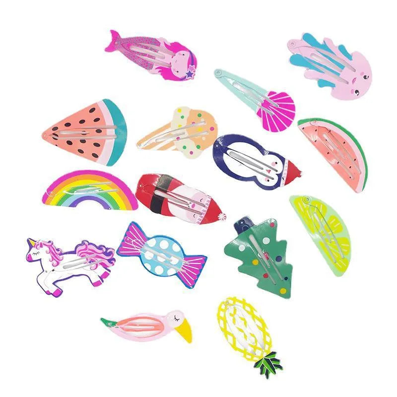 Metal children's hair barrette with colourful baked varnish printing of watermelon design