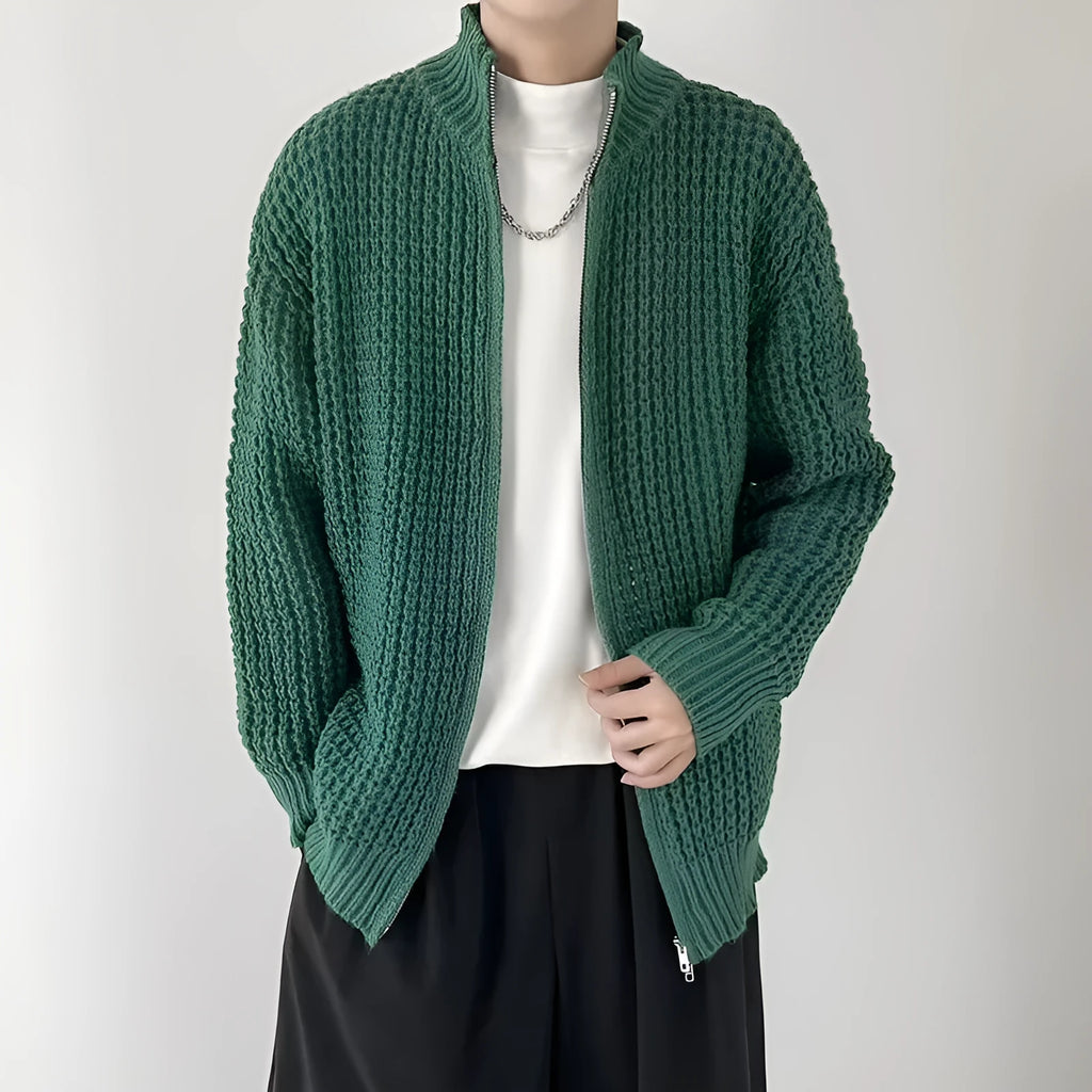 Men's knitwear coat autumn cardigan rabbit hair blend thickened loose fit black white green sizes M 2XL